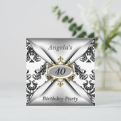 ダマスクホワイトバースデーパーティー白黒招待状 招待状 (スタンド正面)