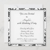 ダマスクホワイトバースデーパーティー白黒招待状 招待状 (裏面)