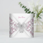 ダマスクホワイトピンクフローラジュエルボウパーティー 招待状 (スタンド正面)