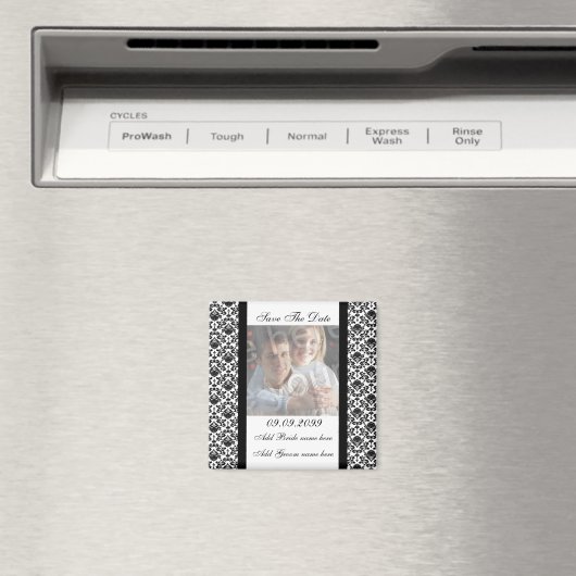 ダマスクホワイト日付写真マグネットを保存 マグネット (インサイチュ (食洗機))