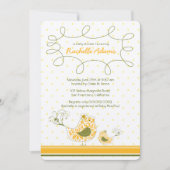 ダマスクママとベビーバードシック黄色の赤ちゃんシャワー 招待状 (正面)