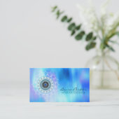 ダマスクマンダラ抽象芸術水彩ブルー 名刺 (スタンド正面)