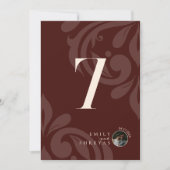 ダマスクミニマルマホガニー写真テーブル番号カード サンキューカード (正面)