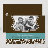 ダマスクメリークリスマスファミリーフォトホリデーカード シーズンカード (正面/裏面)