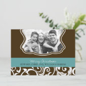 ダマスクメリークリスマスファミリーフォトホリデーカード シーズンカード (スタンド正面)