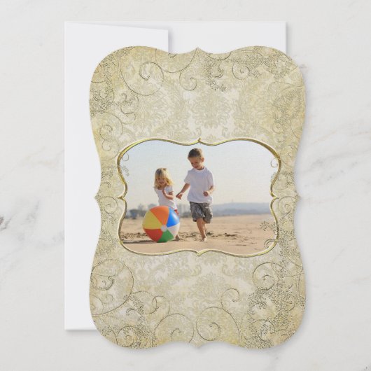 ダマスクメリークリスマス金ゴールドフレームあなたの写真 シーズンカード (裏面)