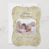 ダマスクメリークリスマス金ゴールドフレームあなたの写真 シーズンカード (正面)