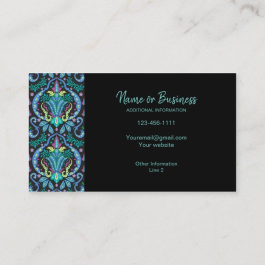 ダマスクモダンアールデコブラックターコイズブルー 名刺 (裏面)