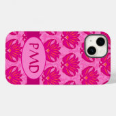 ダマスクモダンアールヌーボーピンクモノグラムイニシャル Case-Mate iPhoneケース (裏面 (横))