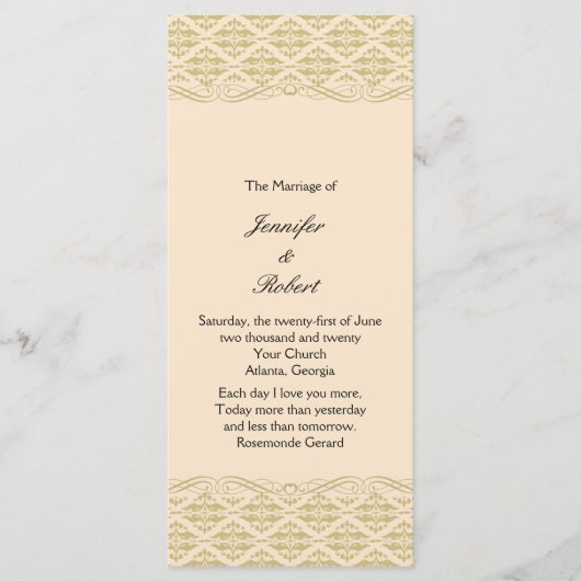 ダマスクモダンインアイボリー金ゴールド結婚式 プログラム (正面)