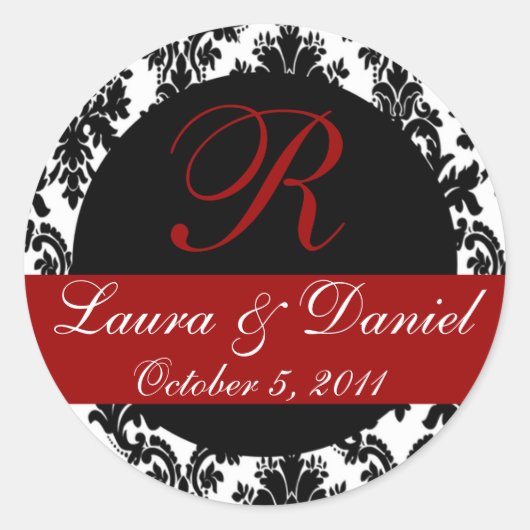 ダマスクモノグラムのステッカー（黒/赤） ラウンドシール (正面)