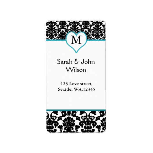 ダマスクモノグラムアクア,差出人住所ラベル ラベル (正面)