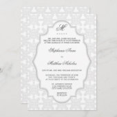 ダマスクモノグラムシルバーグレー結婚式招待状 招待状 (正面/裏面)