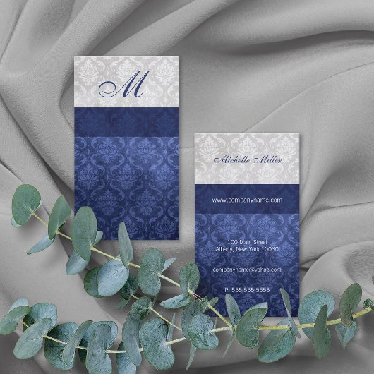 ダマスクモノグラムブルーグレー 名刺
