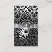 ダマスクモノグラム宝石ホワイトリボンブラック 名刺 (裏面)