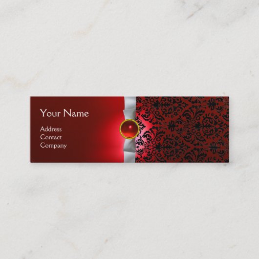 ダマスクモノグラム宝石リボン白い赤 スキニー名刺 (正面)