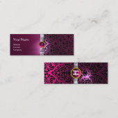 ダマスクモノグラム宝石リボン白ピンク スキニー名刺 (正面/裏面)