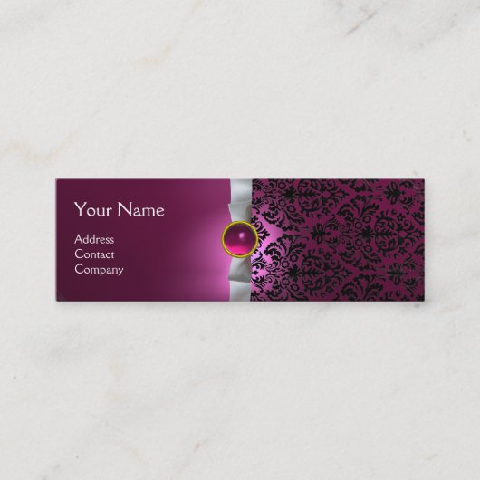 ダマスクモノグラム宝石リボン白ピンク スキニー名刺 (正面)