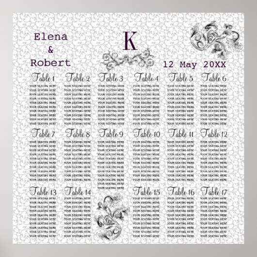 ダマスクモノグラム座席表プリント ポスター (正面)