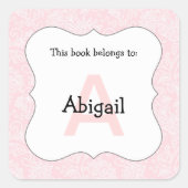 ダマスクモノグラム本プレートステッカーピンク スクエアシール (正面)