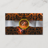 ダマスクモノグラム白いリボン黒オレンジ 名刺 (裏面)