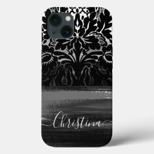 ダマスクユニークブラック&ホワイトのブラアートッシュストローク iPhone 13ケース