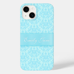 ダマスクライトブルーの名前をカスタムするリボン Case-Mate iPhone 14ケース
