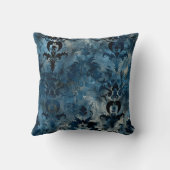 ダマスクラグジュアリーグランジクラシックテクスチャ深いブルー クッション (裏面)