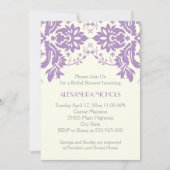 ダマスクラベンダー、グレー、アイボリー結婚のブライダルシャワー 招待状 (正面)