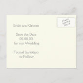 ダマスクラベンダー、グレー、アイボリー結婚式の日付を保存 案内ポストカード (裏面)