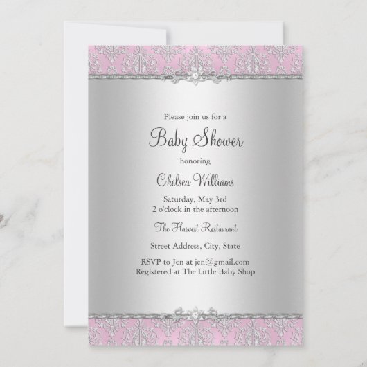 ダマスクリトルプリンセスベビーシャワー招待状 招待状 (裏面)