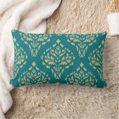 ダマスクリービバロック様式ティール(緑がかった色)&金ゴールドI ランバークッション (ブランケット)