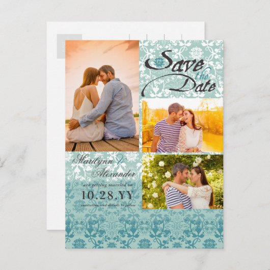 ダマスクレースターコイズブルーフォトセーブ日付 案内ポストカード (正面/裏面)