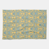ダマスクロビンズエッグブルー旧世界煉瓦パターン キッチンタオル (横)
