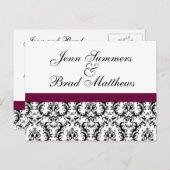 ダマスクワイン結婚式の日付を保存 案内ポストカード (正面/裏面)