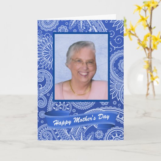 ダマスクヴィンテージと写真の母の日 カード (黄色い花)