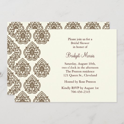 ダマスクヴィンテージブライダルシャワー招待 招待状 (正面/裏面)