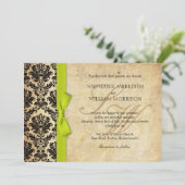 ダマスクヴィンテージライムボウ結婚式招待状 招待状 (スタンド正面)