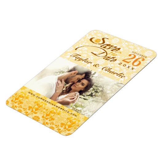 ダマスクヴィンテージレース日付写真マグネットを保存 マグネット (左側)