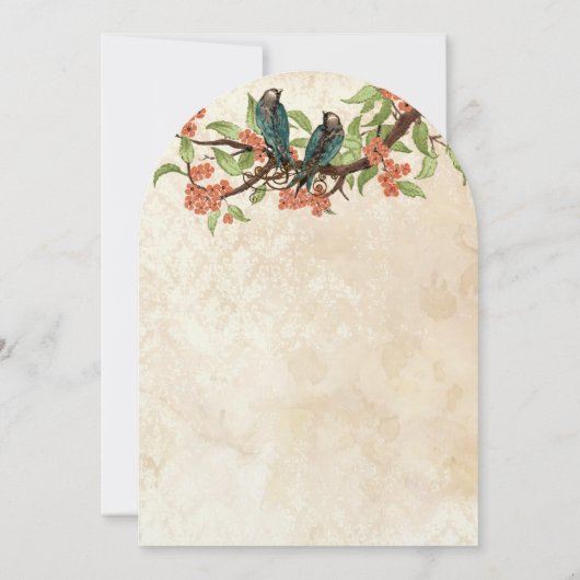ダマスクヴィンテージ愛の鳥の紅茶の汚れ結婚式の招待 招待状 (裏面)