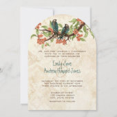 ダマスクヴィンテージ愛の鳥の紅茶の汚れ結婚式の招待 招待状 (正面)