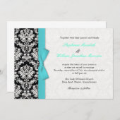 ダマスク付きターコイズボウ結婚式招待状 招待状 (正面/裏面)