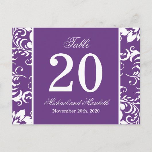 ダマスク側テーブル番号（紫/白） ポストカード (正面)