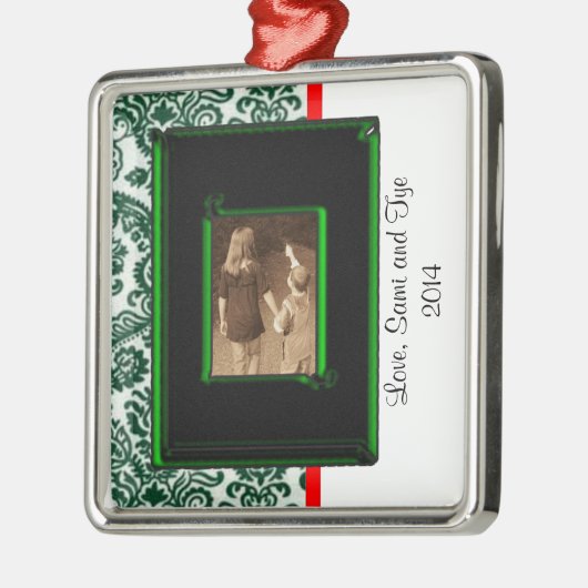 ダマスク写真クリスマスオーナメントテンプレート メタルオーナメント (左)