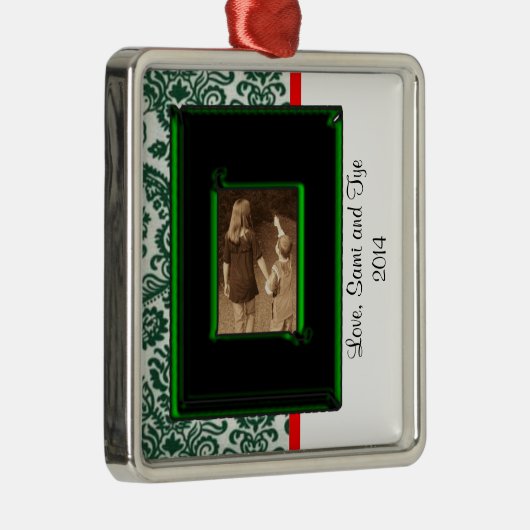 ダマスク写真クリスマスオーナメントテンプレート メタルオーナメント (右)