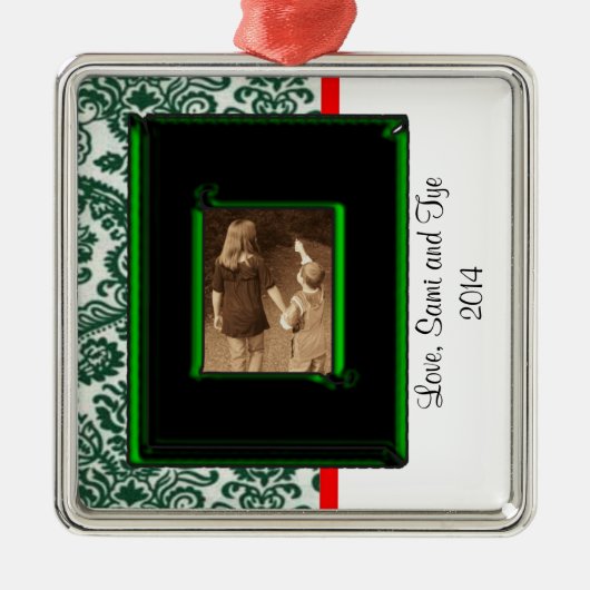 ダマスク写真クリスマスオーナメントテンプレート メタルオーナメント (正面)