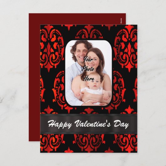 ダマスク写真テンプレートヴァレンティネスの日 シーズンポストカード (正面/裏面)