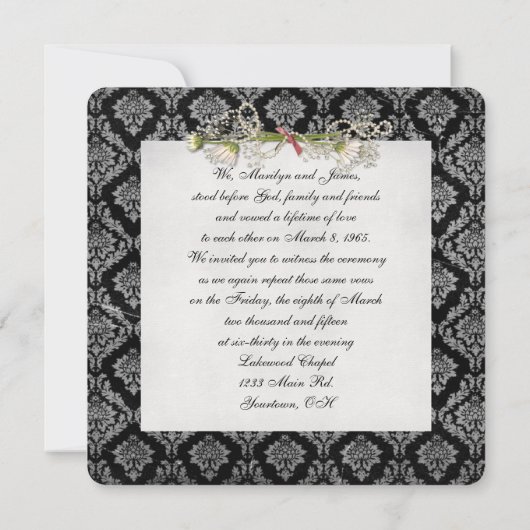 ダマスク写真フレームの誓いの更新 招待状 (裏面)