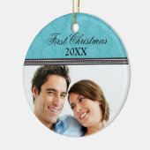 ダマスク初めてのクリスマス結婚オーナメント(アクア) セラミックオーナメント (左)