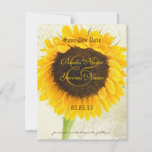ダマスク動揺してひまわり結婚式の日付保存 セーブザデート (正面)